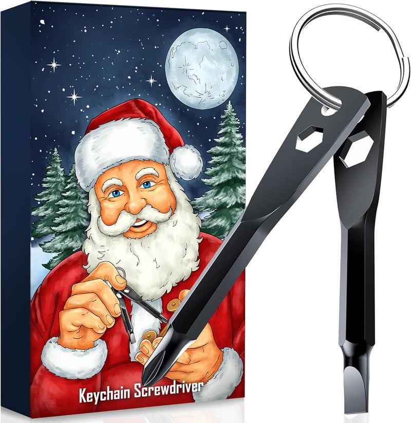 ZFFIO 4-in-1 Keychain Screwdriver Gifts for Men Who Have Everything Stocking Stuffers for Adults Christmas Teens Dad Him Husband Ideas Boyfriend Father Tools Bit with Phillips, Slotted and Hex Wrench - Image 1